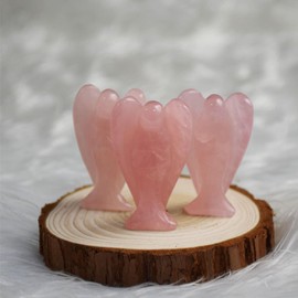 Natural Rose Quartz Crystal, 2" Mini Pocket Guardian Angels Statue for Home Decor, Spiritual Gift, Collectors, Rose Quartz Healing Crystal Gifts for Famaily and Friends