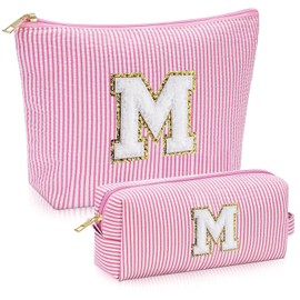 Juego de 2 piezas Neceser Mujer para el Maquillaje - Alfabeto de la Cosmetiquera Para Maquillaje, Tela Duradera Estuche de Maquillaje, Ideal Festival de Regalo para Monther, Hija, Novia (M, rosado)