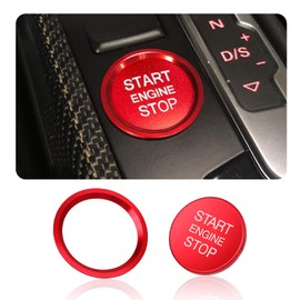 Car Engine Start Button Cover, Aluminum Push Start Button with Decorative Ring, Car Accessories Interior, Compatible with A3 A4 A5 A7 A8 Q5 (Red)