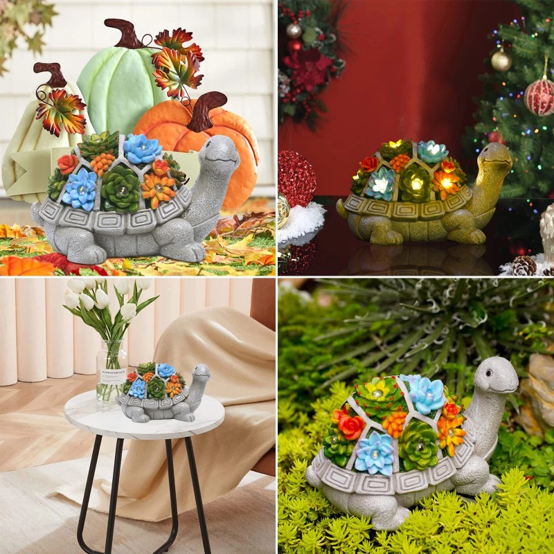 Nacome Solar Garden Outdoor Statues Turtle With Succulent And 7