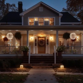 Indoor or Outdoor Pre-Lit Light Up Sphere Hanging Decoration with 160 Warm White Micro LEDs, Black Frame, 5m Lead & Timer – Home or Garden Bright Round LED Lighting Festive Xmas Decor – 30cm Diameter