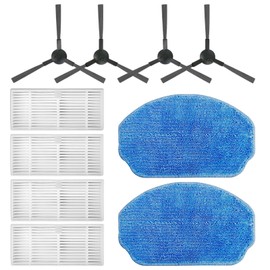 Piezas de repuesto compatibles con MAMNV BR150 BR151, ZCWA BR150 BR151, MANVINS G20, GTTVO BR150 BR151, EICOBOT BR150 BR151 Robot Aspirador 4 cepillos laterales, 4 filtros Hepa, 2 almohadillas para