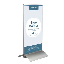 OPUS 2-Sign Holder with Aluminium Base, 1/3 A4, Crystal Clear Acrylic, T-Standard, Portrait, 350060.