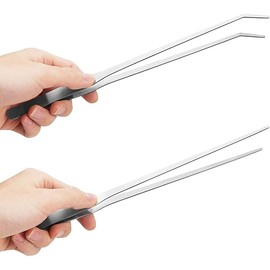 2PCS Long Aquarium Tweezers - 10.6" Straight and Curved Tweezers, Stainless Steel Reptile Feeding tongs, Terrarium Aquascape Tools Feeder for Lizards, Bearded Dragon Snake Tank Accessories