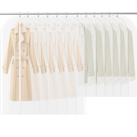 Rigidstone Pack of 12 Garment Bags, Moth Protection, Garment Bags with Zip, Transparent Suit Bag, Waterproof, Dust Protection, Garment Cover for Suits, Dresses, Jackets, Shirts (60 x 120/140 cm)