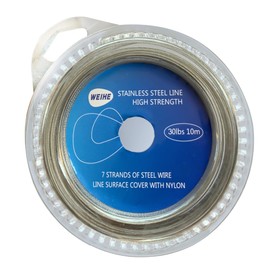 NewShot Fishing Steel Wire Line Leader Set - 10 m Stainless Steel Trace Lure Nylon Coated 1x7 Strands Leader Wire + 10x Crimps Sleeves (30 lbs Line)