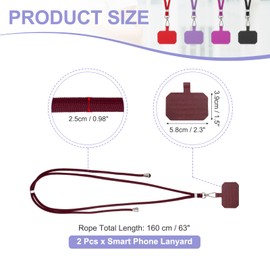 PATIKIL Smart Phone Lanyards, 2 Pack Universal Cell Phone Lanyards Adjustable Phone Strap Crossbody Lanyard Patch with Neck Strap Fits Most Smartphones, Burgundy
