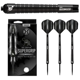 Harrows SUPERGRIP BLACK EDITION 90% Tungsten Steel Tip Darts Set. Available in 21g, 22g, 23g, 24g, 25g, 26g, 28g & 30g - Includes Supergrip Shafts & Supergrip Flights-21g