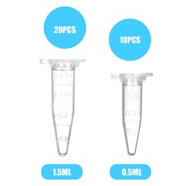 Pack of 30 Sample Tubes, Empty Centrifuge Tubes, Clear Reaction Tube Fabric Capsule, 1.5 ml and 0.5 ml, Coke Tube, Graduated, Sealable Sample Tubes