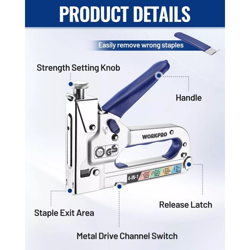WORKPRO 4-in-1 Staple Gun Manual Brad Nailer Upholstery Stapler Nail