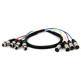Monoprice 4-Channel XLR Male to XLR Female Snake Cable Cord - 3 Feet- Black/Silver With Metal Connector Housings Plastic And Rubber Cable Boots
