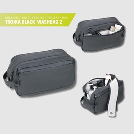 TROIKA TROIKA Black Wash Bag 2 - Main Compartment with Wide Opening - Two Zips and Additional Magnet for Closing - Tarpaulin (Tarpaulin) - Black - TROIKA Original