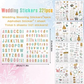 TMBMLPP Sticker Wedding Guest Book (321Sticker) - Wedding Sticker for Guest Book and Photo Album, Wedding Sticker with Lots of Love, Vintage Sticker Wedding (German and English)