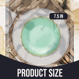 Exquisite Elegant Plastic Plates For Party 40 Dinner Plates - 40 x 7.5 inch Plastic Dessert Plates Set - Thin Delicate Fancy Plastic Plates Disposable Plates for Party Plates | Mint - Gold Rim