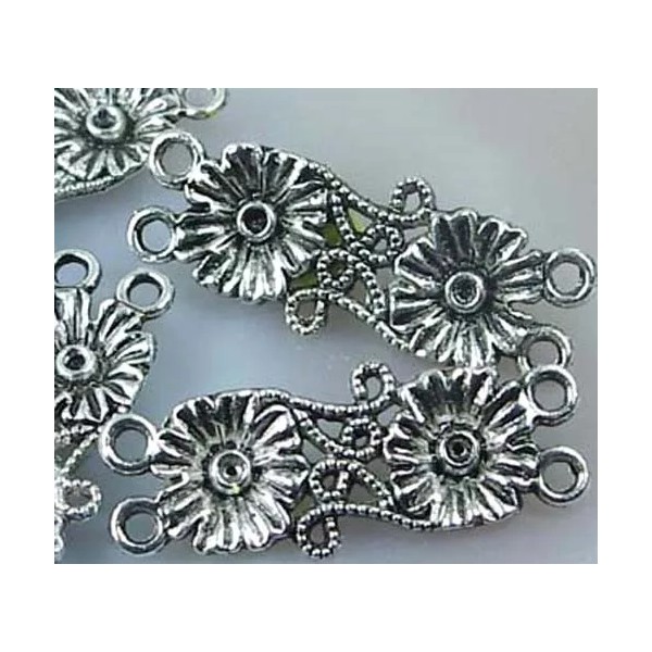 Unbranded 4 Silver Pewter Flower Dual Connector Link 38mm