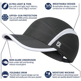 GADIEMKENSD Foldable Tech Running Hat for Women Light Quick Dry Ultra-Thin Unstructured Baseball Caps, Non reflective, Dark Gray