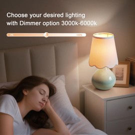 14'' Cordless LED Table Lamp with Dimmer, Ceramic Bedside Table Lamp, Rechargeable & 3-Level Brightness, Ceramic Base, Detachable Bulb, Linen Shade, Desk lamp for Cozy Teens Room Decor