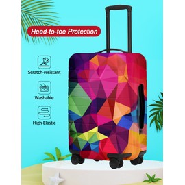 FIRST WAY Luggage Cover Protector - Anti-Scratch Suitcase Cover for Travel - Protects Against Dirt and Wear, Fits 18"-22" Luggage Geometric