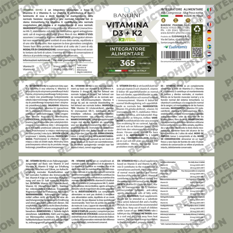 Bandini® Vitamin D3 K2 | 365 Easy Swallow Tablets 1