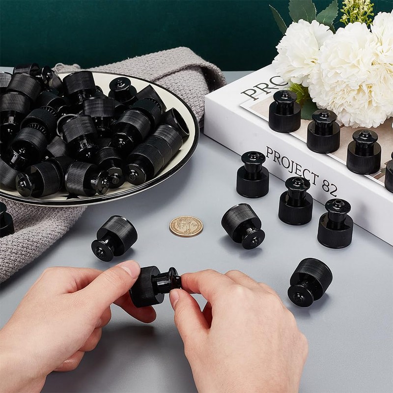 OLYCRAFT 100Pcs 24/410 Black Plastic Push Pull Replacement Caps 24mm