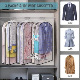 ZAODECR 10" Gusseted All Clear Garment Bags for Hanging Clothes 40" Suit Bags for Closet Storage Hanging Clothes Storage Bags for Shirts, Coats, Dresses