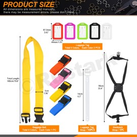 Rustark Pack of 15 Colourful Luggage Strap Suitcase Strap with Luggage Tag Highly Elastic Suitcase Set Adjustable Luggage Strap 4 Colours Long LofferStraps Luggage Strap Elasticity Suitcase Tag for