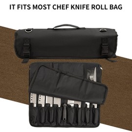 Chef Knife Roll Bag, Oxford Cloth knife bags for chefs professional, Portable 15 Slots chef bag With Zipper Close, With Adjustable Shoulder Strap knife carrying case Hold Home Kitchen Knife Tools
