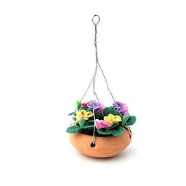 Melody Jane Dolls House Mixed Flowers in Terracotta Hanging Basket Bowl Garden Accessory