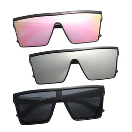 FUIPVGI 3 Pairs Oversized Square Sunglasses,Flat Top Oversized Sunglasses,Square Sunglasses for Women Men, 70s Sunglasses Shades, Steampunk Sunglasses, for Outdoor Activities, Party (3pcs)