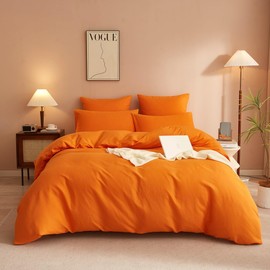 YUTNSAN Bed Linen 135 x 200 cm Orange Plain 2-Piece Bed Linen Set Microfibre Modern Duvet Cover with Zip and Pillowcase 80 x 80 cm