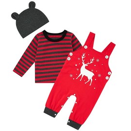SFreeBo Baby Boys Clothing 3 Pieces Winter Baby Clothing Outfit Set Long Sleeve Cotton Striped Newborn Baby Clothing Boys 3-18 Months, Christmas 2
