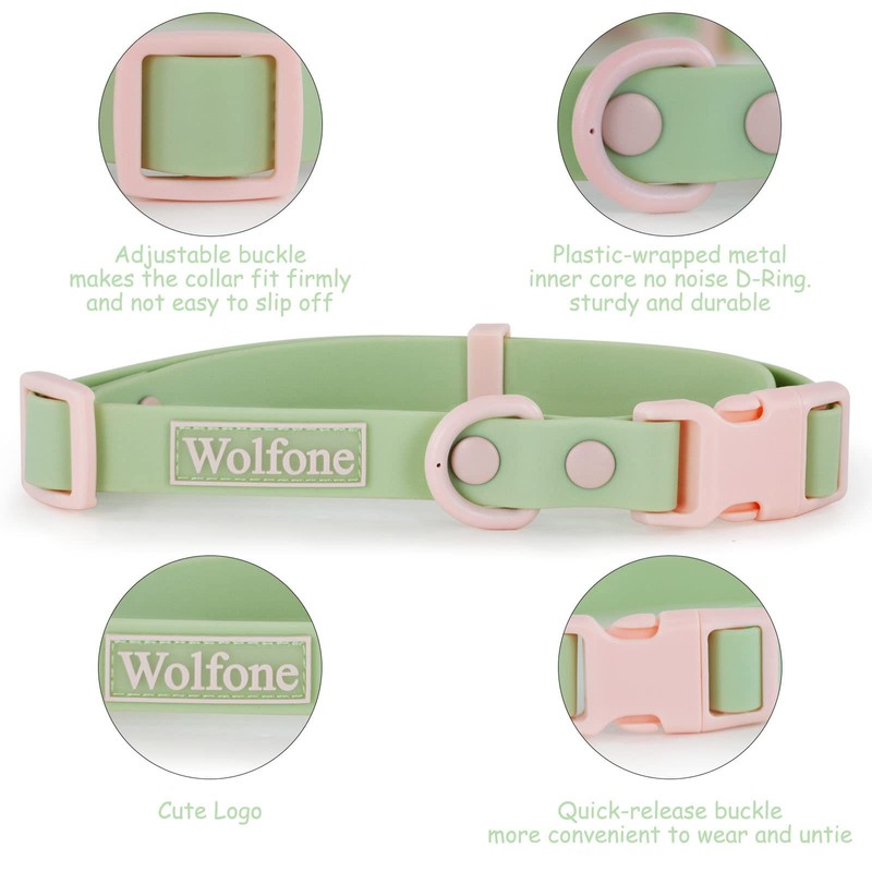 Wolfone Waterproof Dog Collar with Quick Release Buckle， Cute Adjustable