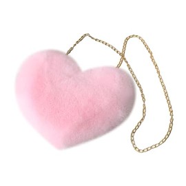 ccHuDE Heart Shaped Faux Fur Purse Fluffy Shoulder Bag Cute Crossbody Purses Soft Fuzzy Handbag for Valentine's Day Pink