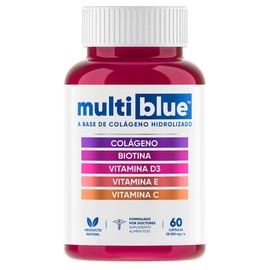 MULTIBLUE COLÁGENO BIOTINA | Fórmula con Biotina, Colágeno, Vitamina D3, Vitamina E y Vitamina C - Ingredientes para la Piel, Cabello y Uñas - (1 Frasco, 60 Cápsulas, Sin Gluten, Libres de OMG’s, 100% Naturales, Reforzadas con CoQ10, Arándano, Granada y 