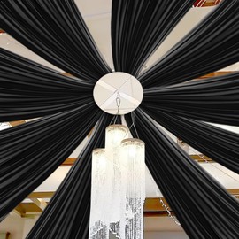 DUOBAO Black Chiffon Sheer Wedding Backdrop Curtains 5x20 FT - 6 Panels Tulle Drapes Fabric for Stage Tent Canopy, Birthday Arch Drapery, Photography Background with Rod Pocket