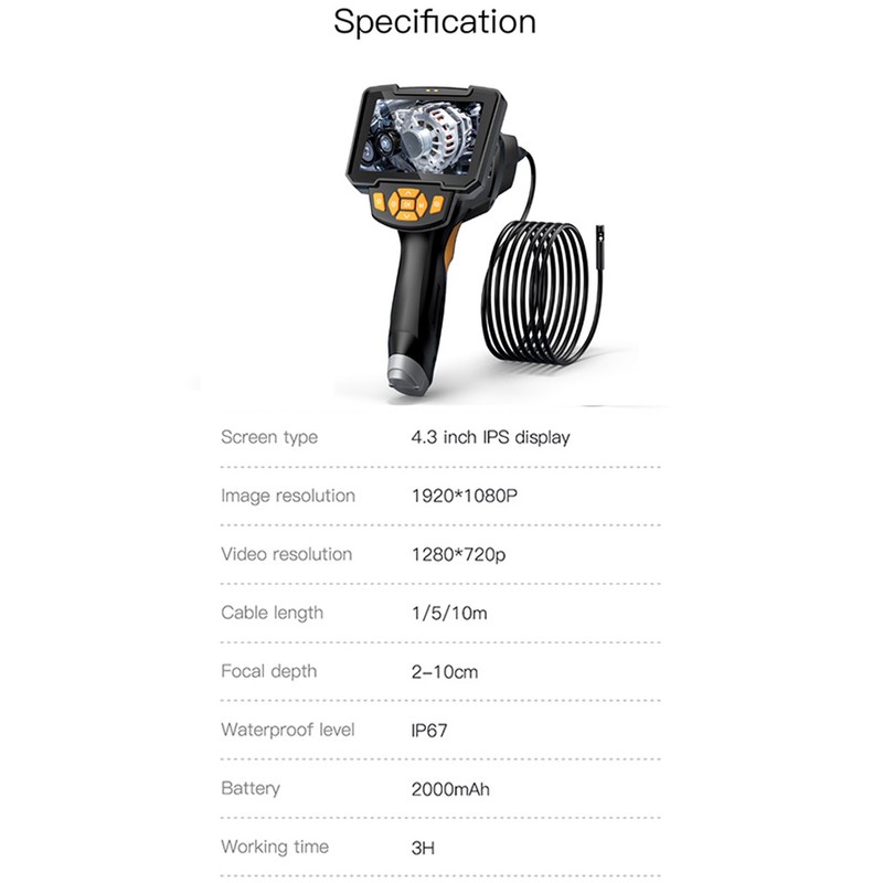 Handheld Industrial Endoscope, 4.3-inch High-Clear Screen Borescope Camera with Light,
