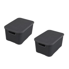 BranQ Home Essential 7 Basket in Rattan Design, Set of 2, Size S 7 L, Polypropylene Plastic, Anthracite
