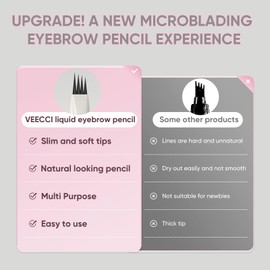 VEECCI Waterproof Microblading Eyebrow Pen - Long-Lasting, Smudge-Proof 2-in-1 Liquid Pencil with Precise 4 Fork Tip for Natural Hairlike Brows - Easy to Use Makeup Tool for Women (Light Brown, 01)