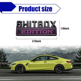 Dickno SHITBOX Edition Emblem Car Decal, 3D Metal Auto Front Hood Letter Badge with Strong Adhesive, Universal Fender Badge Sticker, Vehicle Exterior Decor Accessories for Car SUV (Black & Purple)