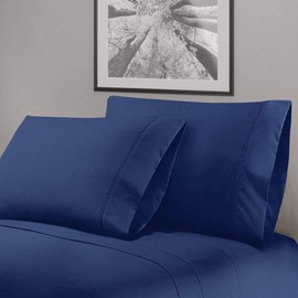 4 Piece Embossed Super Soft Fabric Microfiber Sheets Full Size, Beautiful Emboss Geometric Design 16" Deep Pocket Navy Blue Bed Sheet Set, Durable Comfortable Warm Cozy Comfy Wrinkle Free Luxury Sheet