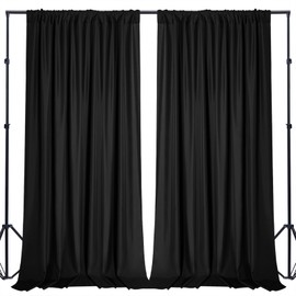 Sugargirl 10x10FT Black Backdrop Curtains Polyester Photo Backdrop Drapes Curtains 2 Panels with Rod Pockets for Party Birthday Wedding Photography Home Decoration