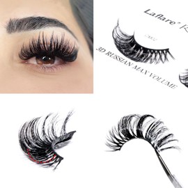 Laflare 3D False Eyelashes Russian volume Strip Lashes | Fluffy, Wispy, Lightweight | Faux Mink Eyelashes Extension C Curl Wispy Handmade Soft Reusable 3 Packs Value Combo. (FCM02X3C)