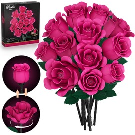 Muiurple Pink Roses Bouquet Building Set, Twisting Bloom Flowers Botanical Collection Blocks for Wedding Decor, Gifts for Wedding & Valentines, Artificial Plants for Adults Women