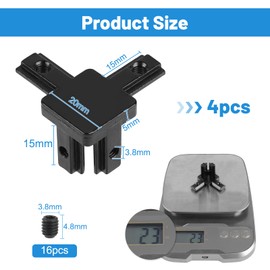 LALAGO 4 x Corner Connectors, 3-Way Profile Connectors, 20 x 20 Corner Bracket with Screws for Standard Aluminium Extrusion Profile (Black)