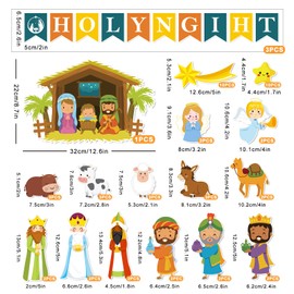 Whaline 81Pcs Christmas Bulletin Board Decoration Kit Xmas Nativity Bulletin Board Set Cartoon Holy Night Paper Cutouts with Glue Points for Classroom Office Home Decoration