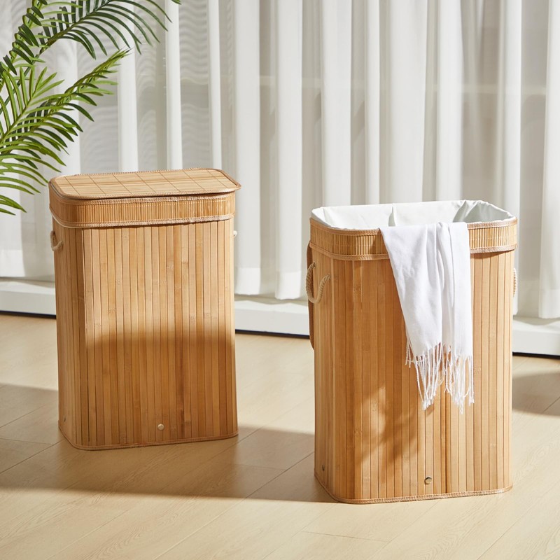 Kritkin 2 Pack Bamboo Slim Trash Can with Lid, 21
