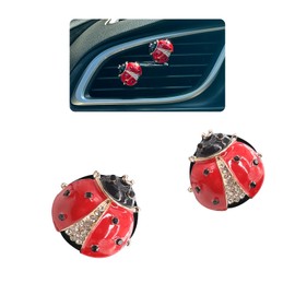 ORIESSE Ladybug Car Air Freshener Vent Clips 2pcs Bling Lady bug Cute Women Red Car Accessories,Refillable Car Air Freshener Clips,Rhinestone Car Outlet Diffuser Car Charm