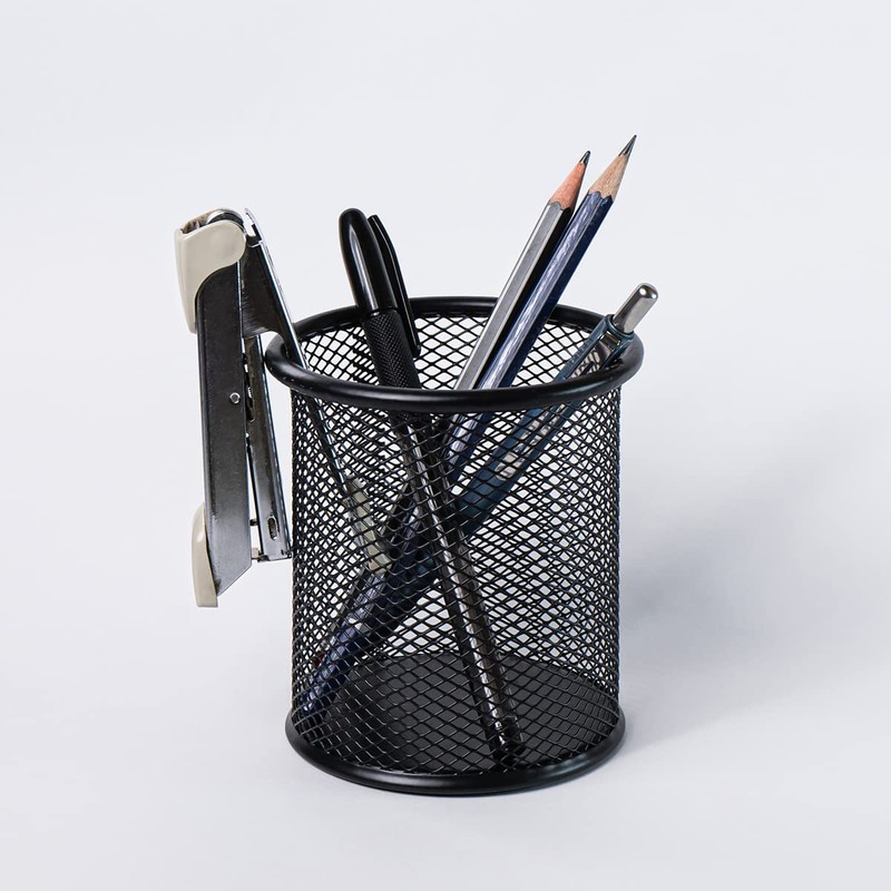 Waytex Black Metal Mesh Office Pen Holder Round Pen Holder