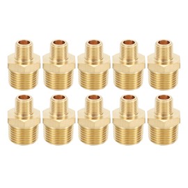PATIKIL Brass Pipe Fittings Coupler, 10Pcs 1/8" x 3/8" NPT Male Thread Brass Hex Nipple Coupling Reducer Adapter Tubing Connector Adaptor for Water, Air, Oil, Gas Line System