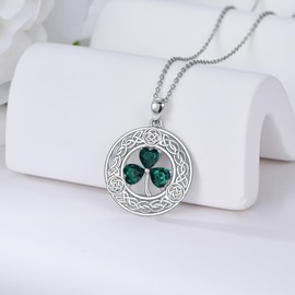 VONALA Clover Necklace with Crystal Sterling Silver Celtic Knot Shamrock Pendant Necklaces Irish Lucky Jewellery St Patricks Day Gifts for Women Girls